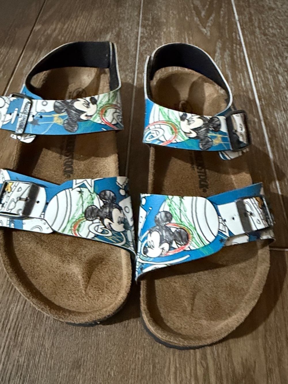 Birkenstock Kids Blue Mickey Mouse Print Adjustable Sandals